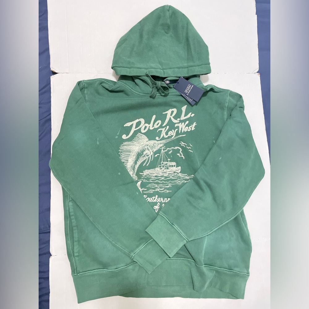 NEW MEN'S POLO RALPH LAUREN KEY WEST FLEECE HOODIE IN GREEN
